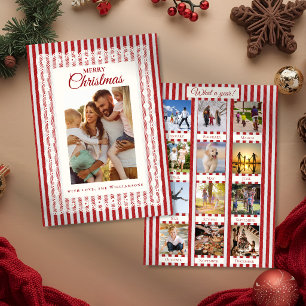 Vintage Lace Red Stripes Photos Year in Review Holiday Card