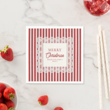 Vintage Lace Retro Red Stripes Christmas Party