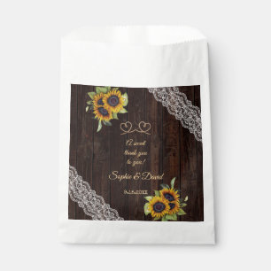 Vintage Lace Rope We Tied The Knot Sunflowers BBQ Favour Bag