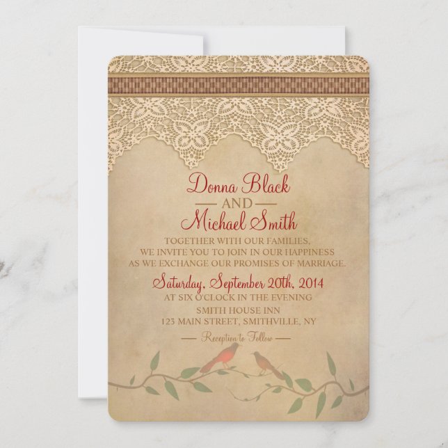 Vintage Lace Rustic Wedding Invitation (Front)