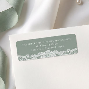 Vintage Lace Sage Green Wedding Return Address Label