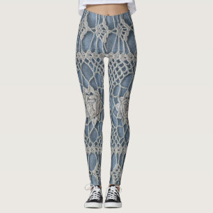 Vintage lace: small white roses. leggings