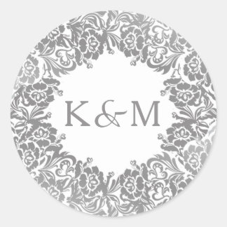 Vintage Lace Sticker with Initials in Silver