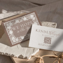 Vintage Lace Taupe Old Money Wedding QR Code RSVP
