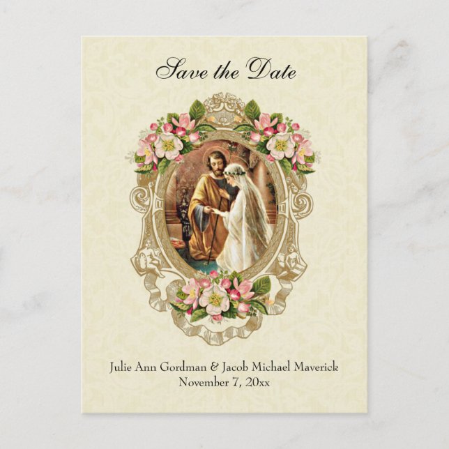 Vintage Lace Traditional Catholic Wedding Announcement Postcard (Front)