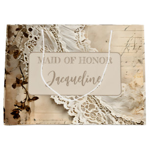 Vintage Lace Trim Maid of Honor Personalized Large Gift Bag
