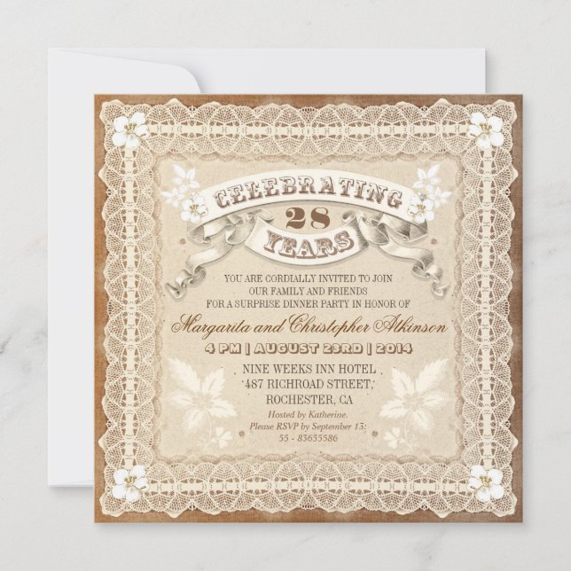 vintage lace typographic anniversary invitations (Front)