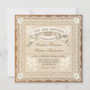 vintage lace typographic wedding invitations