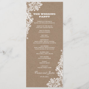 Vintage Lace White & Kraft Rustic Wedding Program