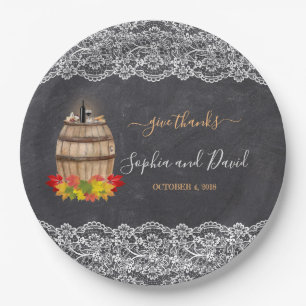 Vintage Lace Winery Chalk Thanksgiving Wedding Paper Plate