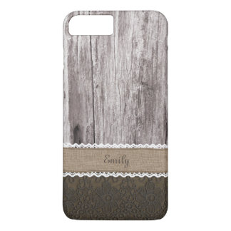Vintage Lace & Wood Custom Name iPhone 7 Plus Case