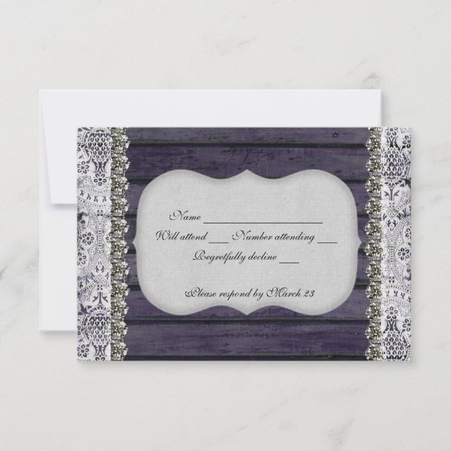 Vintage Lace Wood Rhinestone rsvp with envelope (Front)