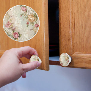 Vintage Laces and Roses Ceramic Knob