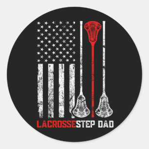 Vintage Lacrosse Step Dad Usa Flag Patriotic Famil Classic Round Sticker