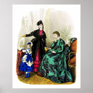 Vintage Ladies In Black Pink Green Blue Dress Poster
