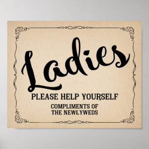 VINTAGE Ladies restroom toiletries basket SIGN
