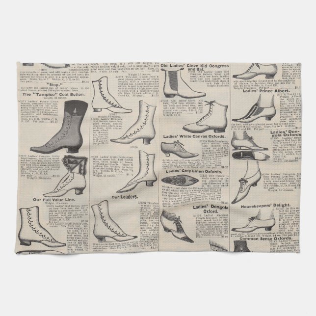 Vintage Ladies' Shoes Catalogue - 1900s Fashion Tea Towel (Horizontal)
