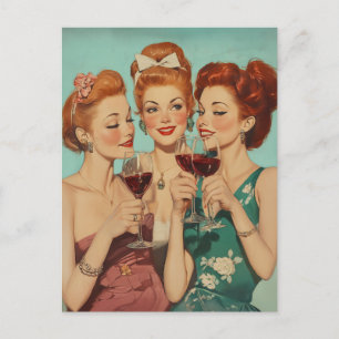 Vintage Ladies Toasting with Wine Postcard