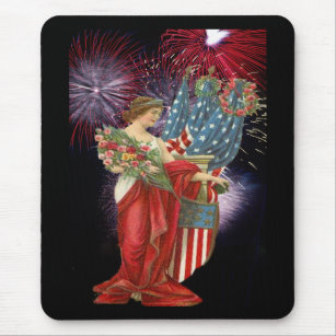 Vintage Lady and Fireworks Mouse Pad