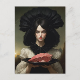 Vintage Lady and Raw Meat Postcard