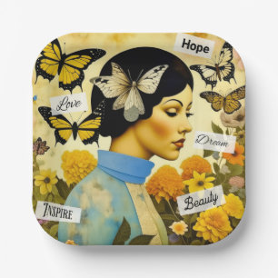 Vintage Lady, Butterflies, Flowers and Inspiring Paper Plate