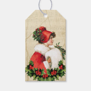Vintage Lady Christmas Gift Tag, Elegant Holiday  Tags