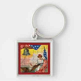 Vintage Lady, Eagle, Flag and Liberty Bell Mosiac Key Ring