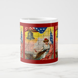 Vintage Lady, Eagle, Flag and Liberty Bell Mosiac Large Coffee Mug