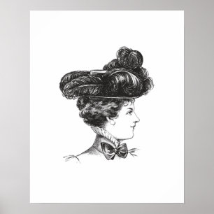 Vintage Lady Elegant Black White 1800s Decorative Poster
