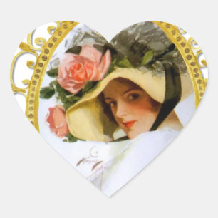 Vintage Lady Floral Monogram Heart Sticker