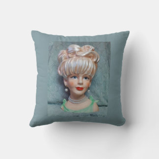 Vintage Lady Head Vase Big Bouffant Hair Pearls Cushion