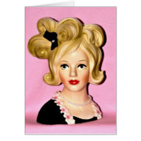 Vintage Lady Head Vase Big Wild Hair Card