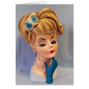 Vintage Lady Head Vase Blue Rose and Gloved Hand