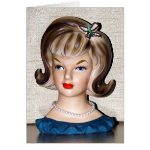 Vintage Lady Head Vase Butterfly Hair Clip Card