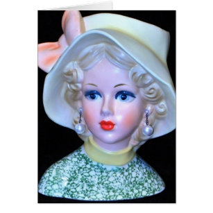 Vintage Lady Head Vase Flapper Cloche Hat Card