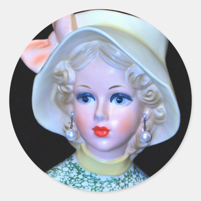 Vintage Lady Head Vase Flapper Cloche Hat  Classic Round Sticker (Front)