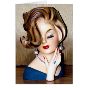 Vintage Lady Head Vase Flip Hairdo Ring Card