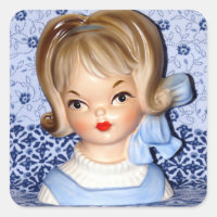 Vintage Lady Head Vase Little Girl Blue Bow