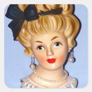 Vintage Lady Head Vase Teen in Blue Dress  Square Sticker