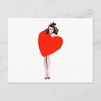 Vintage Lady Holding Love Heart Postcard