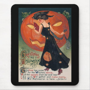 Vintage Lady in Black and Jack o' Lantern Mouse Pad