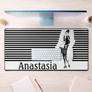 Vintage Lady in Black and White Desk Mat