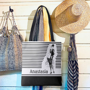 Vintage Lady in Black and White Tote Bag