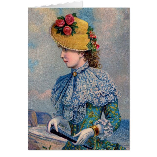 Vintage Lady in Blue by the Sea, (Front)