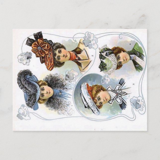 Vintage Lady in Fashion Hats Postcard (Front)