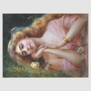 Vintage Lady In Pink With Yellow Rose Decoupage Tissue Paper