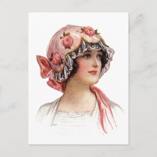 Vintage Lady in Silk Flowered Bonnet Postcard (Front)