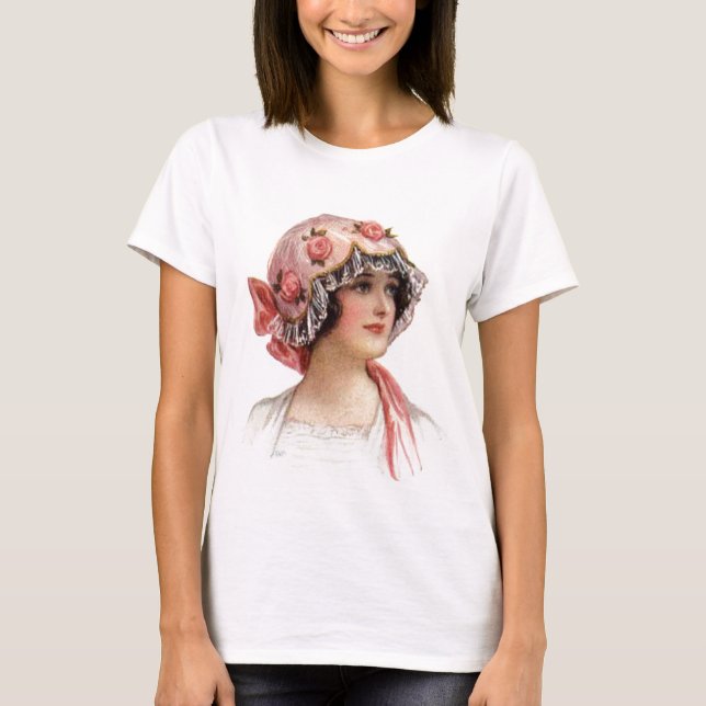 Vintage Lady in Silk Flowered Bonnet T-Shirt (Front)