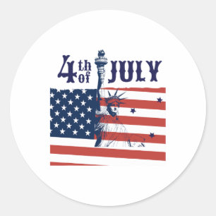 Vintage Lady Liberty American Flag 4th Of July Classic Round Sticker