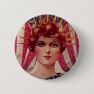 Vintage Lady Liberty July 4th Patriotic Postcard 6 Cm Round Badge